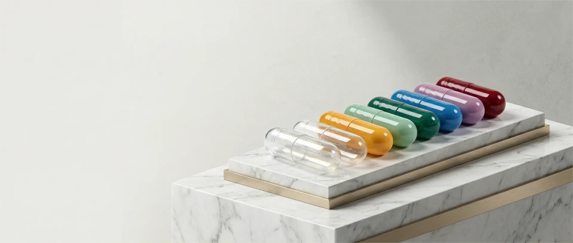 Empty capsules display with colorful gelatin and HPMC capsules