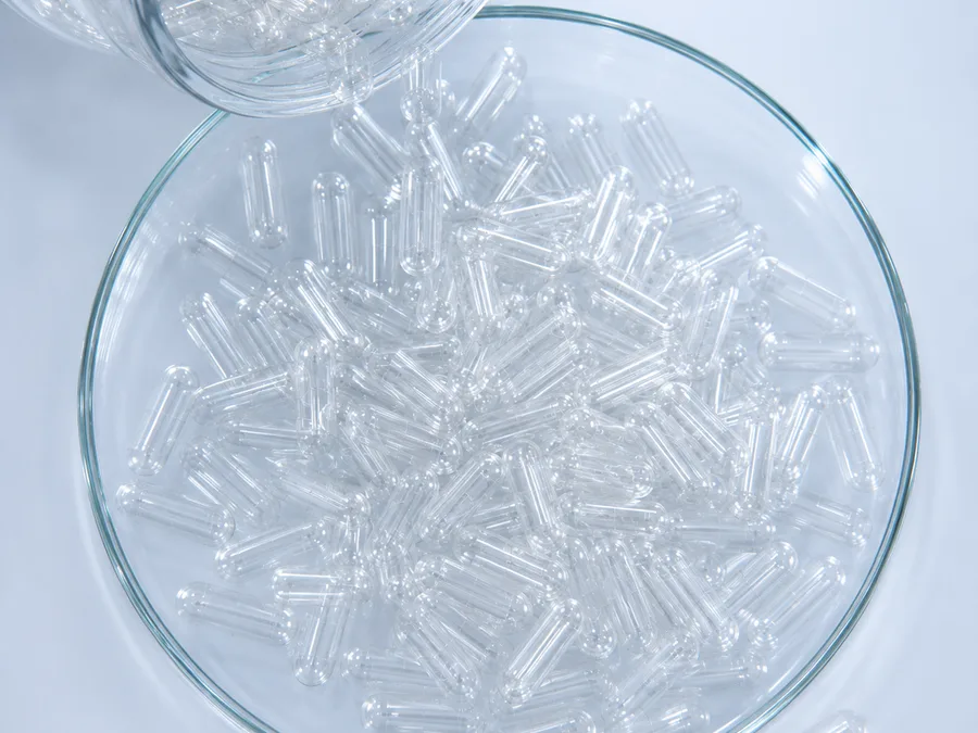 Clear empty capsules arranged for bulk capsule procurement review