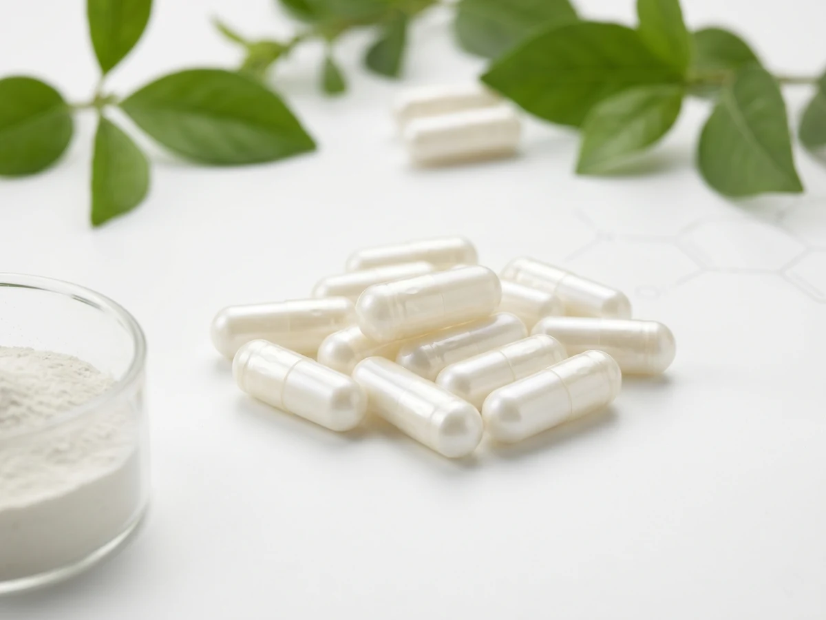 Transparent empty capsules, powder and plant material in a clean product setting for empty capsule storage conditions, moisture control and packaging review.